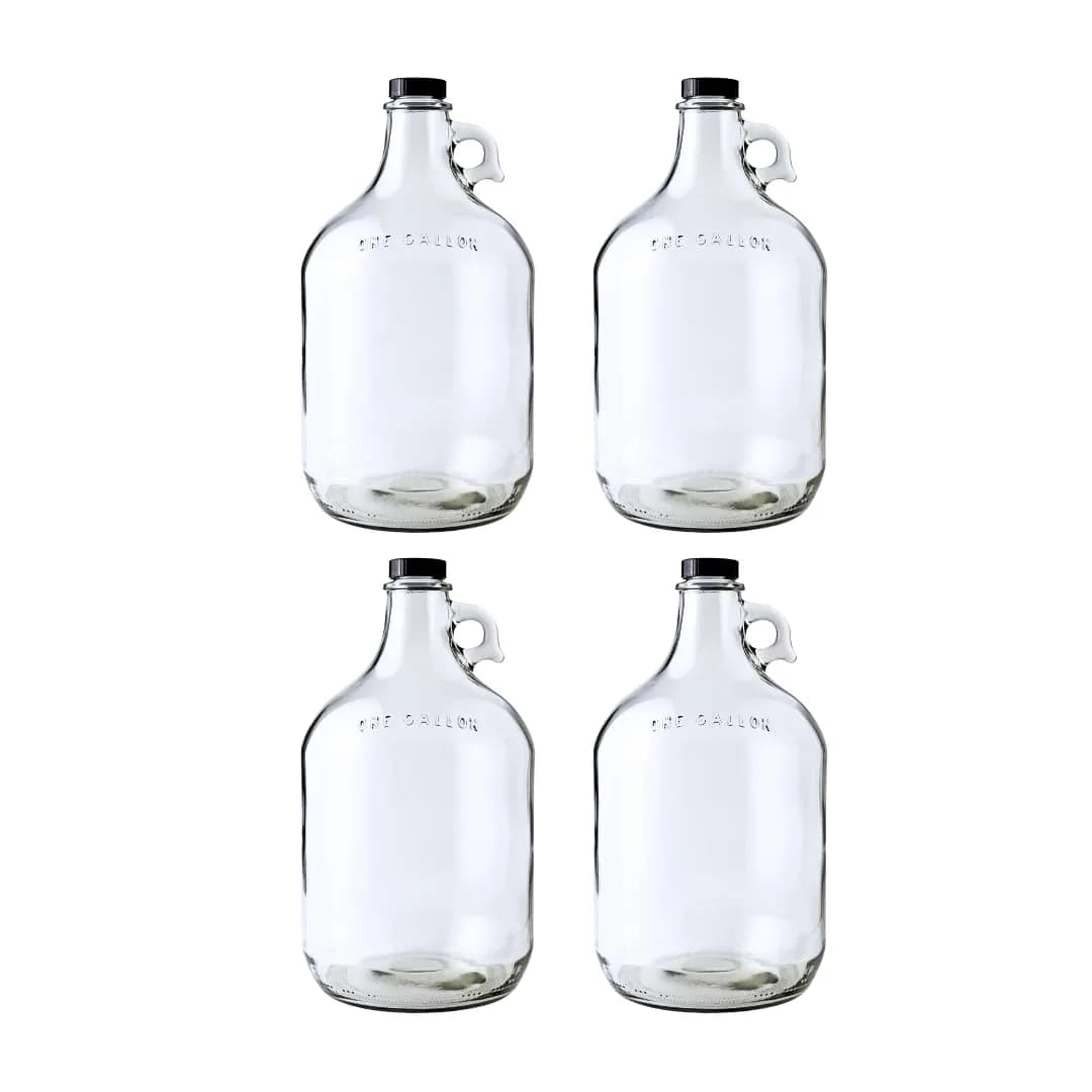 FastRack 1 Gallon Glass Jug | 4 Pack with Polyseal Caps | Laundry & Kitchen Storage
