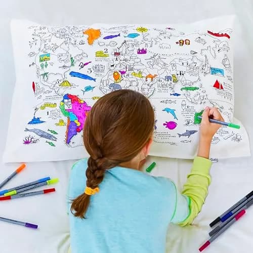 eatsleepdoodle Cotton World Map Coloring Pillowcase, 10pk | Washable Markers for Kids' Art & Sleep thumbnail 1