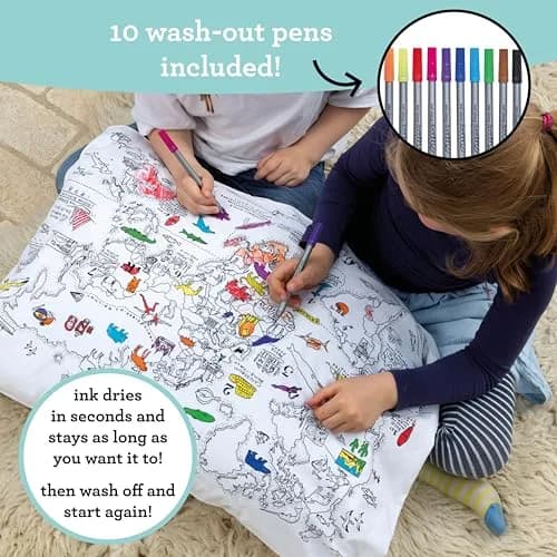eatsleepdoodle Cotton World Map Coloring Pillowcase, 10pk | Washable Markers for Kids' Art & Sleep thumbnail 6