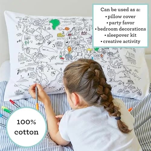 eatsleepdoodle Cotton World Map Coloring Pillowcase, 10pk | Washable Markers for Kids' Art & Sleep thumbnail 8