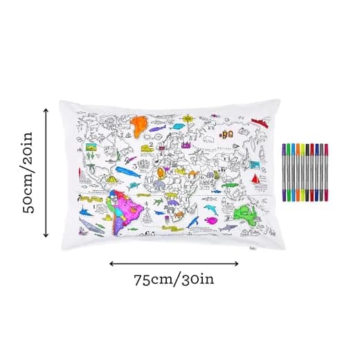 eatsleepdoodle Cotton World Map Coloring Pillowcase, 10pk | Washable Markers for Kids' Art & Sleep thumbnail 9