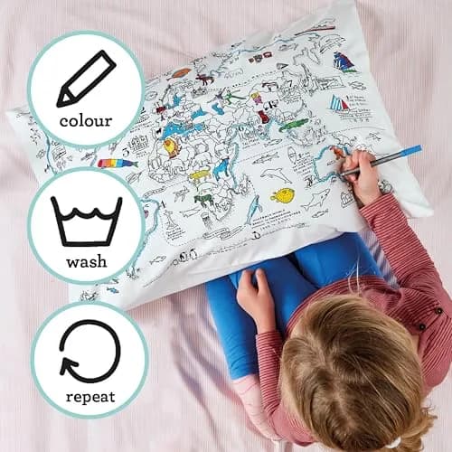 eatsleepdoodle Cotton World Map Coloring Pillowcase, 10pk | Washable Markers for Kids' Art & Sleep thumbnail 2