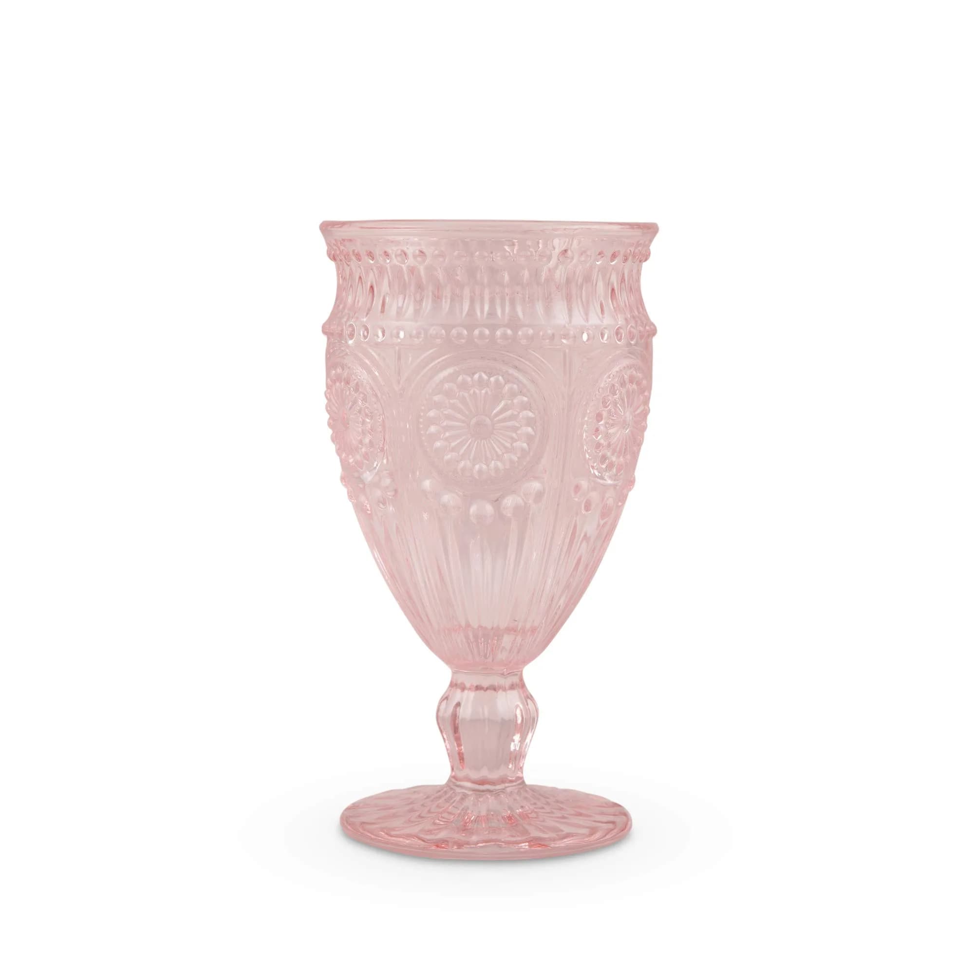 Weddingstar Vintage Inspired Pressed Glass Goblet, Blush Pink, 10 fluid ounces | Elegant vintage glassware for special occasions