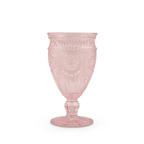 Weddingstar Vintage Inspired Pressed Glass Goblet, Blush Pink, 10 fluid ounces | Elegant vintage glassware for special occasions thumbnail 1