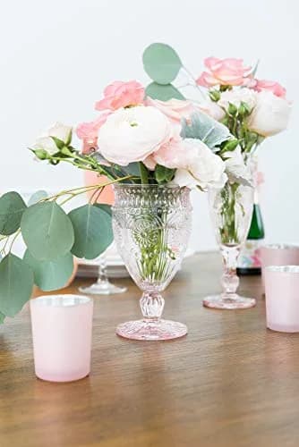 Weddingstar Vintage Inspired Pressed Glass Goblet, Blush Pink, 10 fluid ounces | Elegant vintage glassware for special occasions thumbnail 2