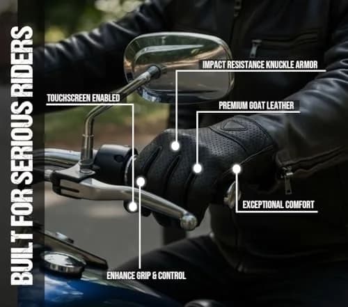Jackets 4 Bikes Perforated Black Leather Motorcycle Gloves Small | Premium Aniline Goat Leather with Gel Palm Grip thumbnail 4