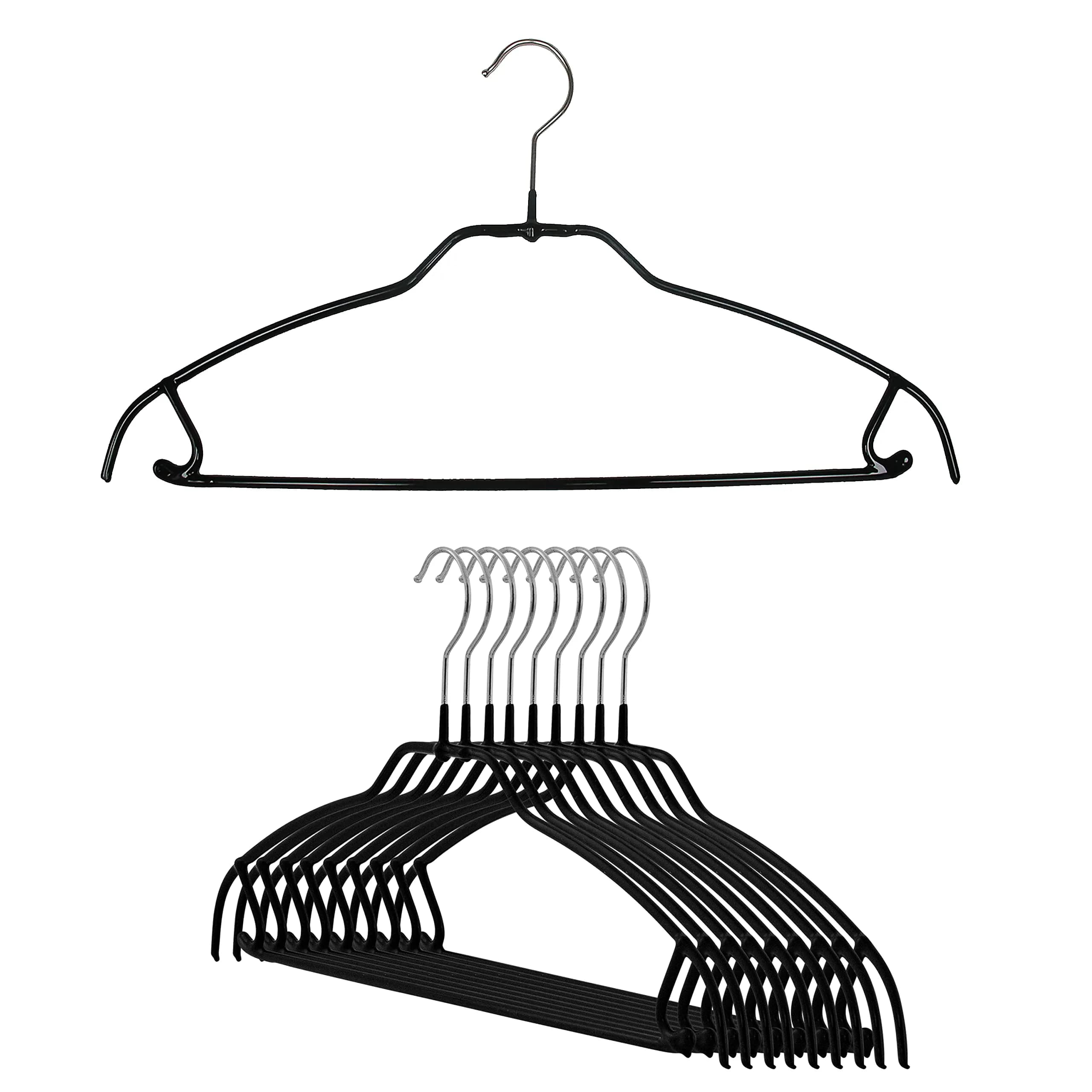 MAWA Silhouette Ultra-Thin Series Clothes Hanger 16.25" Black | Space Saving, Non-Slip, Pant & Skirt Hooks — Black