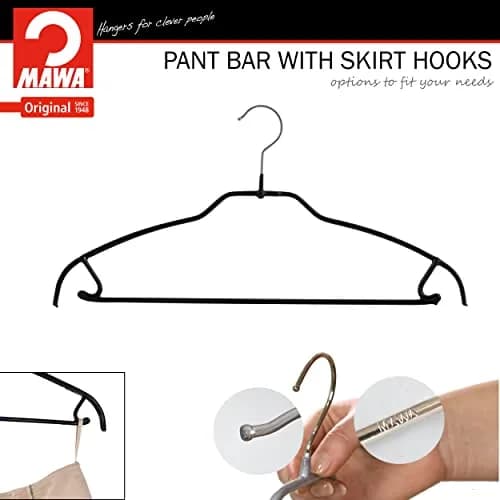 MAWA Silhouette Ultra-Thin Series Clothes Hanger 16.25" Black | Space Saving, Non-Slip, Pant & Skirt Hooks thumbnail 5