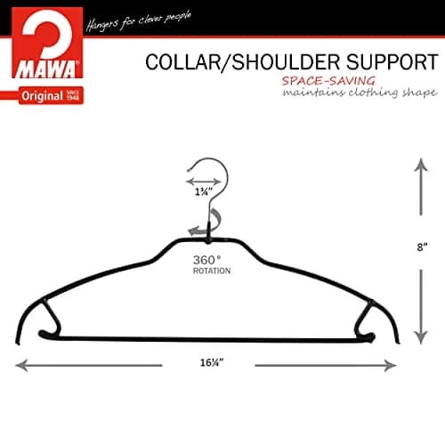MAWA Silhouette Ultra-Thin Series Clothes Hanger 16.25" Black | Space Saving, Non-Slip, Pant & Skirt Hooks thumbnail 3