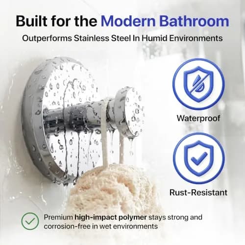 HOME SO Suction Cup Hooks for Shower & Bathroom Towel Holder 2-Pack Chrome | Strong Hold, No Drilling, Waterproof & Rustproof thumbnail 3