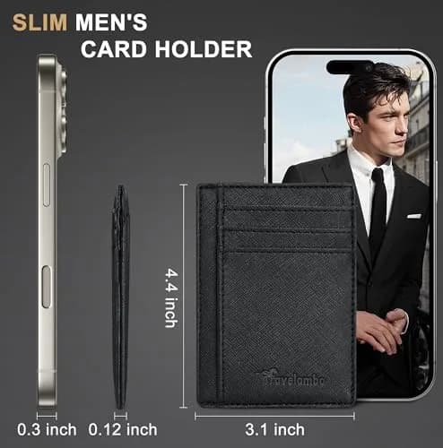 Travelambo Slim Wallet Front Pocket Minimalist Leather RFID Blocking Medium Size | Compact & Secure thumbnail 6