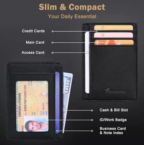 Travelambo Slim Wallet Front Pocket Minimalist Leather RFID Blocking Medium Size | Compact & Secure thumbnail 4