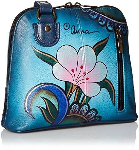 Anna by Anuschka Hand Painted Genuine Leather Small Organizer Bag | Denim Paisley Floral 18.5cm (7.25") thumbnail 4