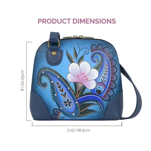 Anna by Anuschka Hand Painted Genuine Leather Small Organizer Bag | Denim Paisley Floral 18.5cm (7.25") thumbnail 7