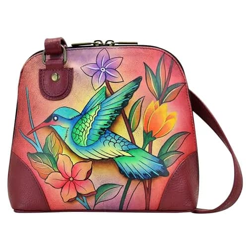 Anna by Anuschka Leather Small Multi Compartment Zip-Around Organizer, Birds in Paradise 17.8cm (7.25in) | Hand-Painted Artistry thumbnail 1