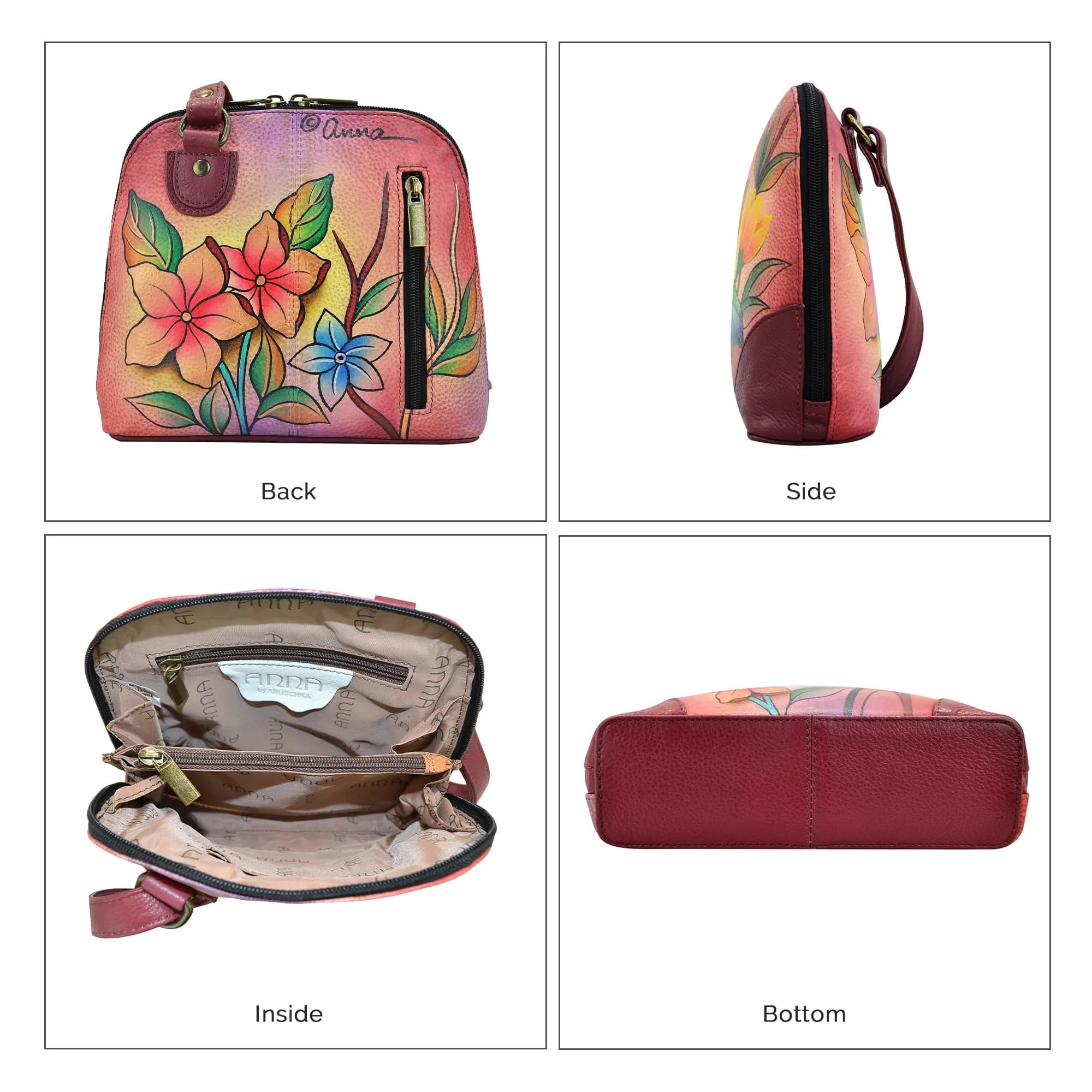 Anna by Anuschka Leather Small Multi Compartment Zip-Around Organizer, Birds in Paradise 17.8cm (7.25in) | Hand-Painted Artistry - view 3