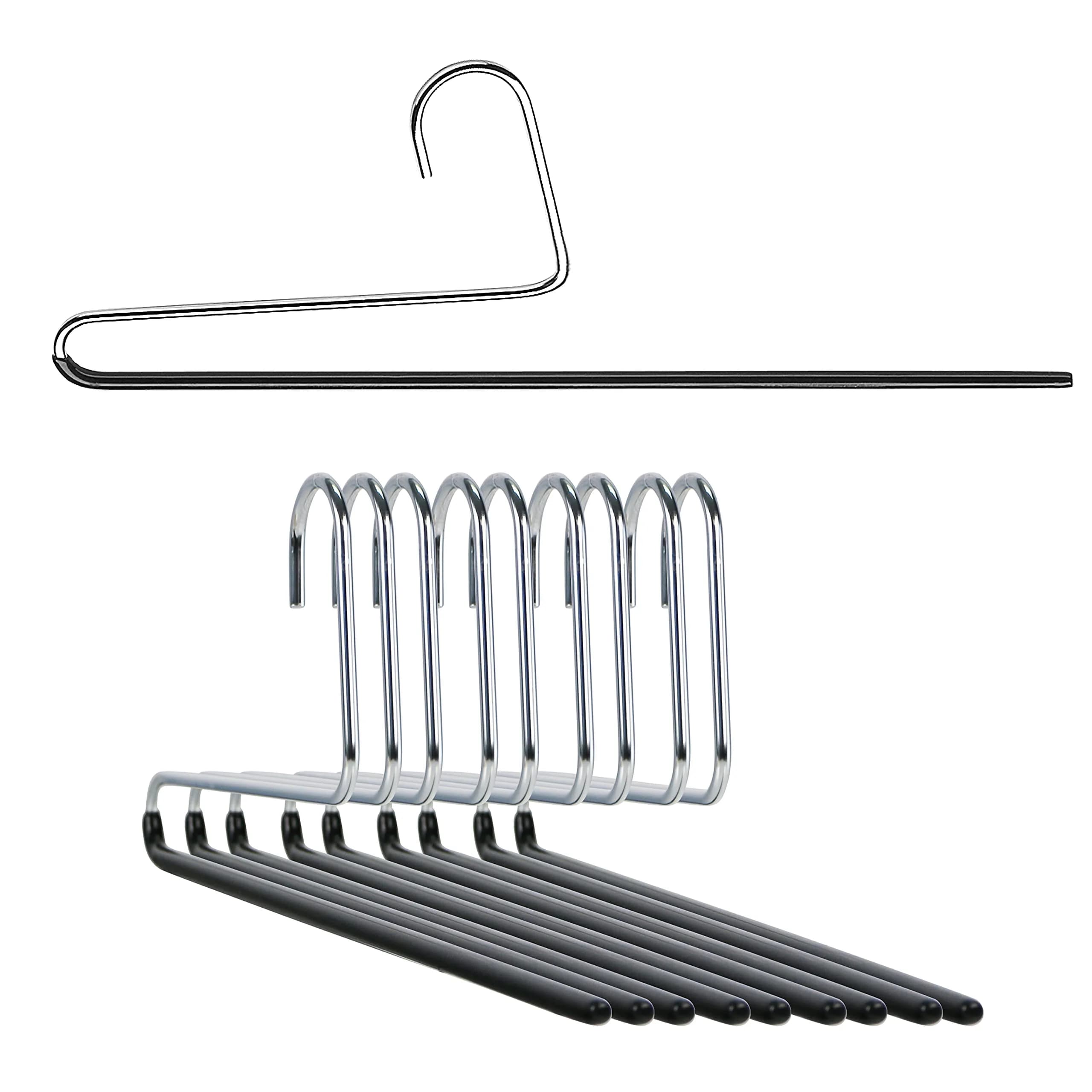 MAWA Reverse Hook Trouser Hanger Set of 10 | Space-Saving, Non-Slip, German Steel — Black
