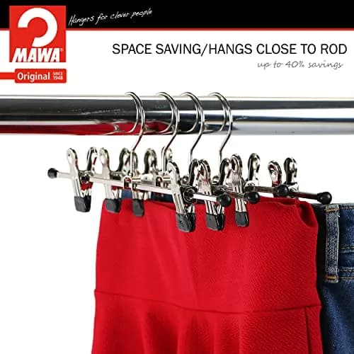 MAWA Clothes Hanger Space-Saving Non-Slip Set of 10 | 12-Inch, Black, for Pants & Skirts thumbnail 4