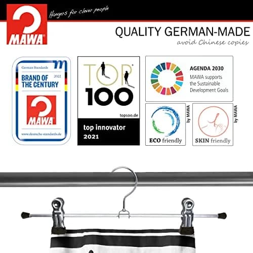 MAWA Clothes Hanger Space-Saving Non-Slip Set of 10 | 12-Inch, Black, for Pants & Skirts thumbnail 5