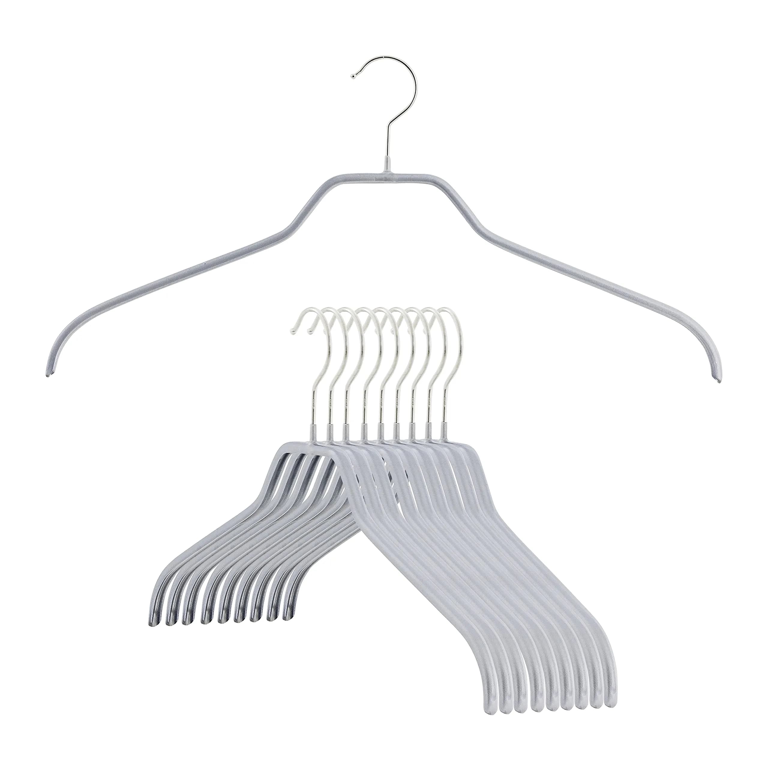 MAWA Silhouette Series Clothes Hanger 10 Pack | Non-Slip Space Saving Support — Silver