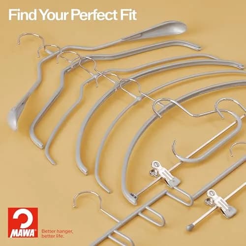 MAWA Silhouette Series Non-Slip Space Saving Clothes Hanger for Shirts & Dresses, Set of 10, White | German Steel Support thumbnail 3