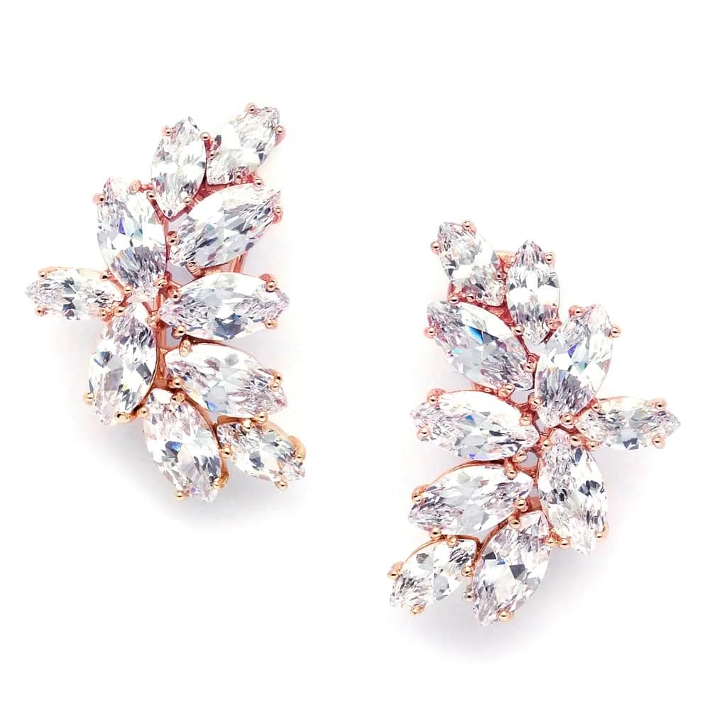 Mariell Clip-On Cubic Zirconia Bridal Earrings, Marquise Shape CZ Curved Clusters, Women Earrings for Wedding, Bridesmaids, Homecoming, Mother of the Bride | Elegant CZ Bridal Clip-Ons