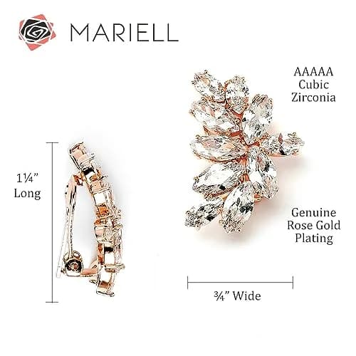 Mariell Clip-On Cubic Zirconia Bridal Earrings, Marquise Shape CZ Curved Clusters, Women Earrings for Wedding, Bridesmaids, Homecoming, Mother of the Bride | Elegant CZ Bridal Clip-Ons thumbnail 5