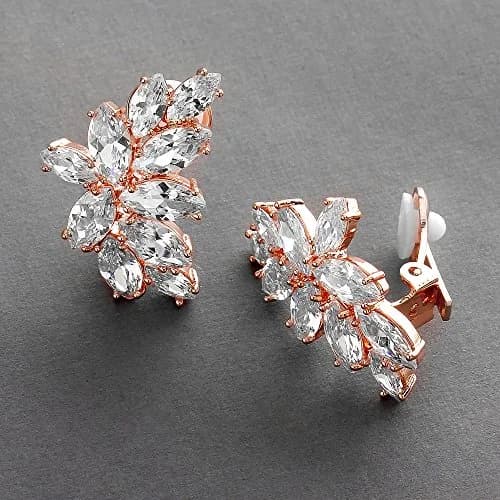 Mariell Clip-On Cubic Zirconia Bridal Earrings, Marquise Shape CZ Curved Clusters, Women Earrings for Wedding, Bridesmaids, Homecoming, Mother of the Bride | Elegant CZ Bridal Clip-Ons thumbnail 3