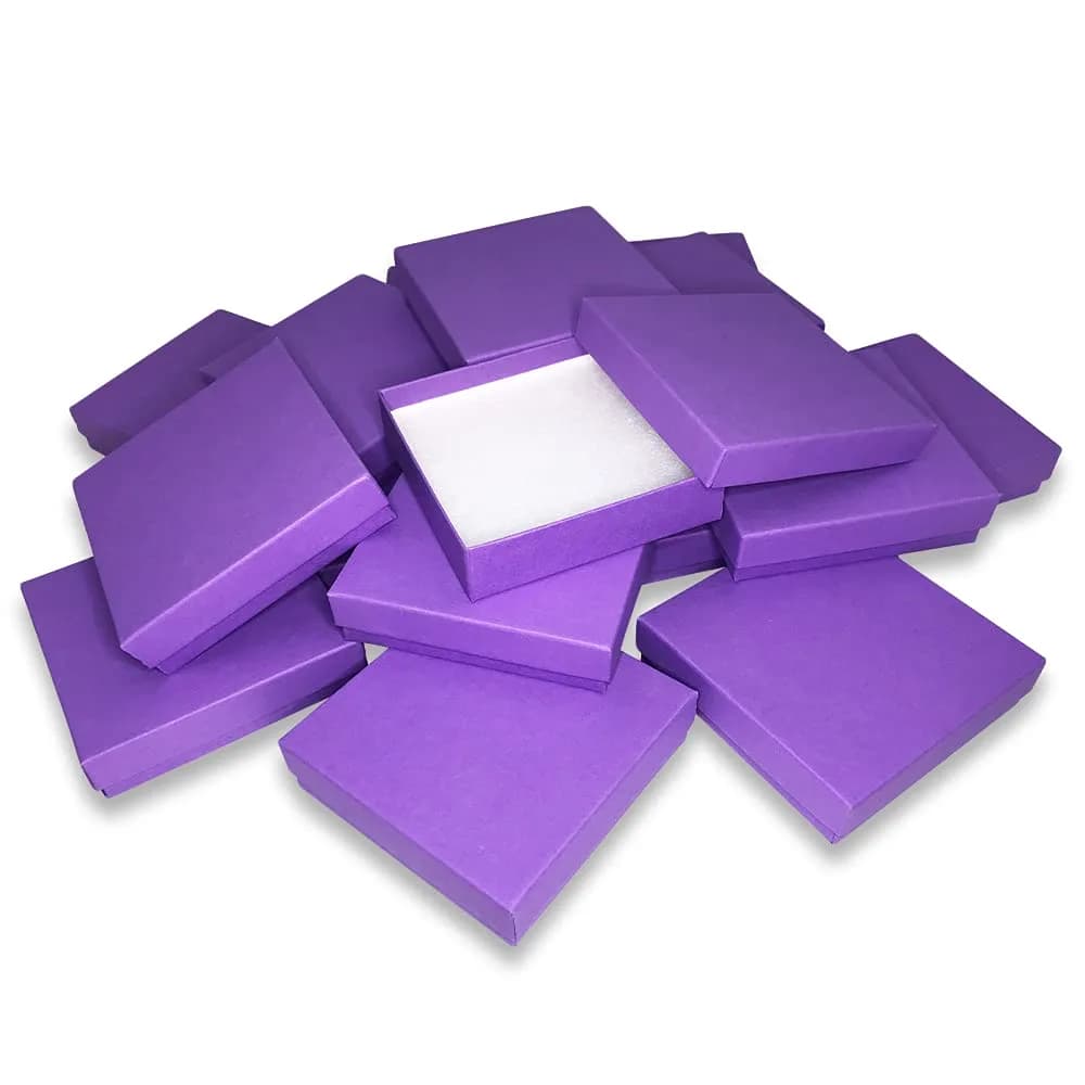 888 Display Purple Cotton Filled Jewelry Boxes 15-Pack 8.9cm x 8.9cm x 2.2cm | Ideal for Gifting & Display - view 6