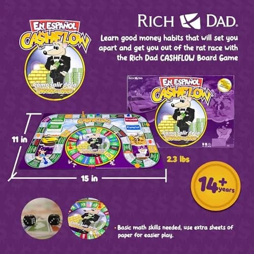 Rich Dad Cashflow Spanish Financial Education Board Game 1.96 kg (3 lb) | Educational Game for Ages 14+ thumbnail 3