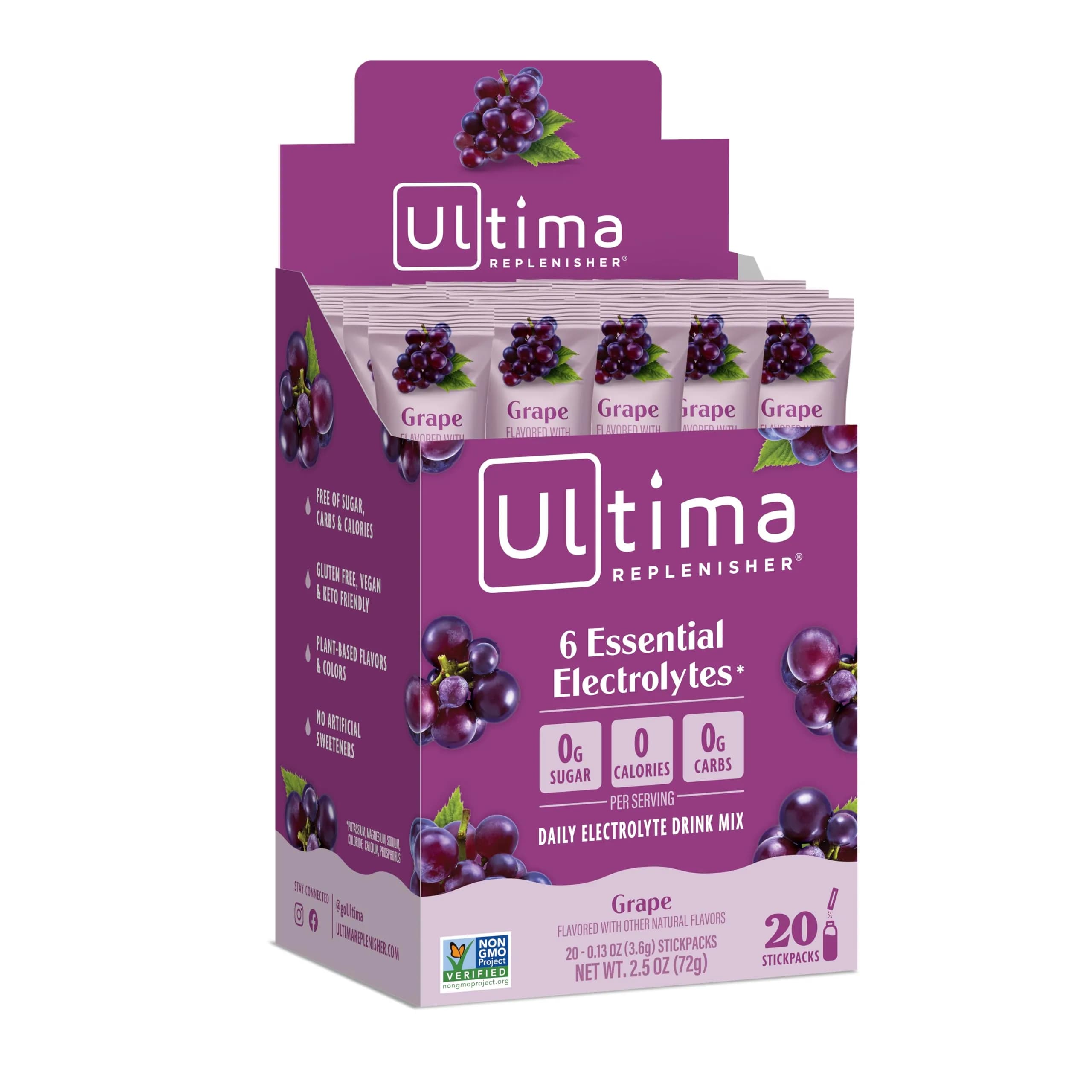 Ultima Replenisher Hydrating Electrolyte Powder Grape 20 Stickpacks | Replenishes Electrolytes with 6 Key Minerals & Vitamin C - main product image