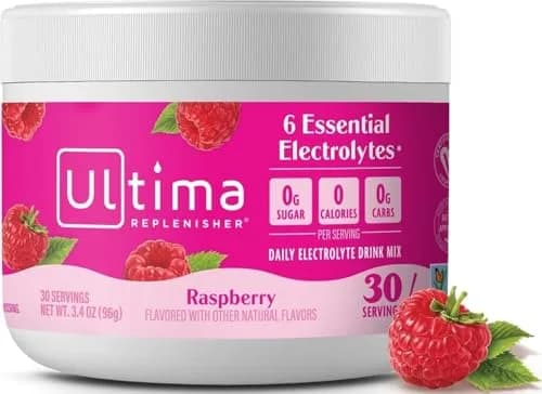 Ultima Replenisher Raspberry Electrolytes Powder 3.2oz (91g) | Hydration with 6 Electrolytes & Minerals thumbnail 1