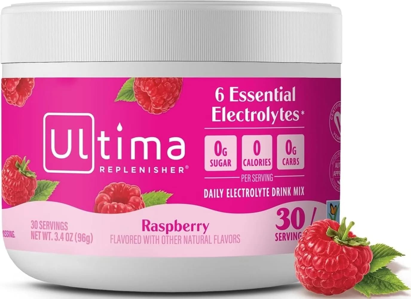 Ultima Replenisher Raspberry Electrolytes Powder 3.2oz (91g) | Hydration with 6 Electrolytes & Minerals — Raspberry