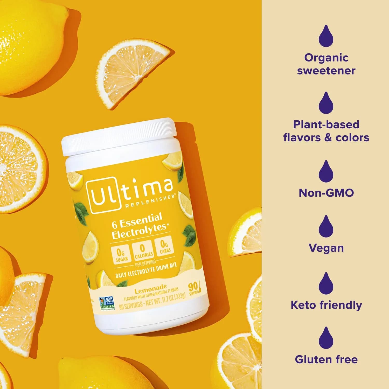Ultima Replenisher Daily Electrolyte Powder Drink Mix | Lemonade Flavor, 90 Servings (318g/11.1oz) - view 5
