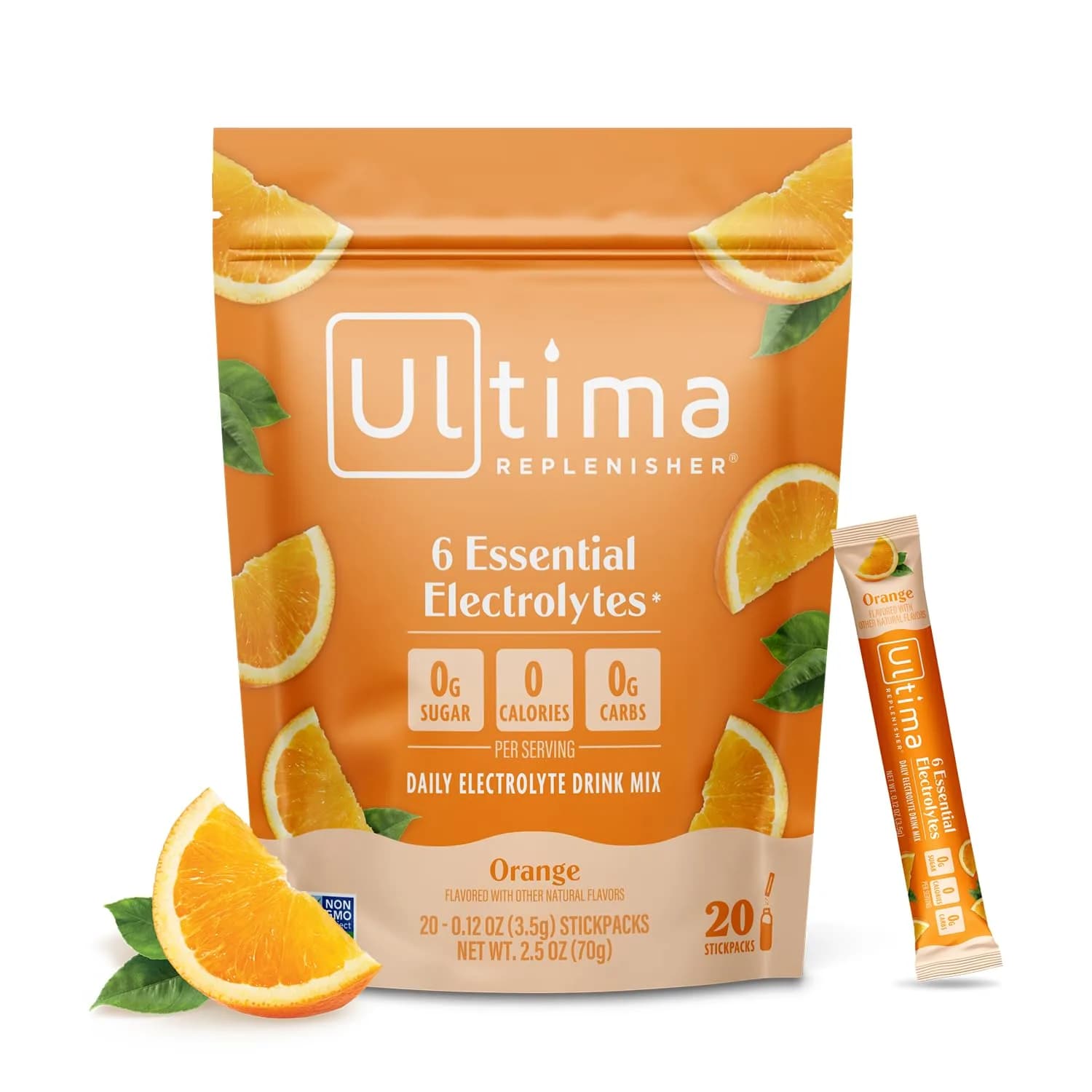 Ultima Replenisher Daily Electrolyte Powder Orange 20 Stickpacks | Zero Sugar Hydration with 6 Electrolytes & Minerals - main product image