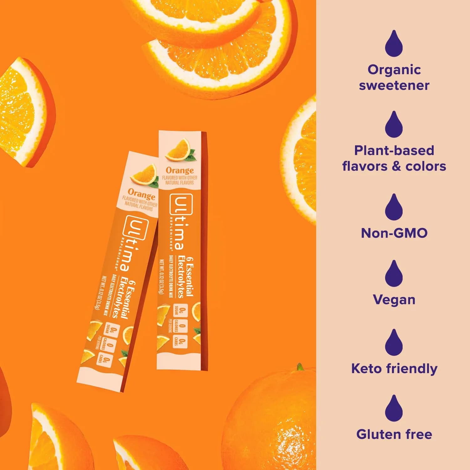 Ultima Replenisher Daily Electrolyte Powder Orange 20 Stickpacks | Zero Sugar Hydration with 6 Electrolytes & Minerals - view 4