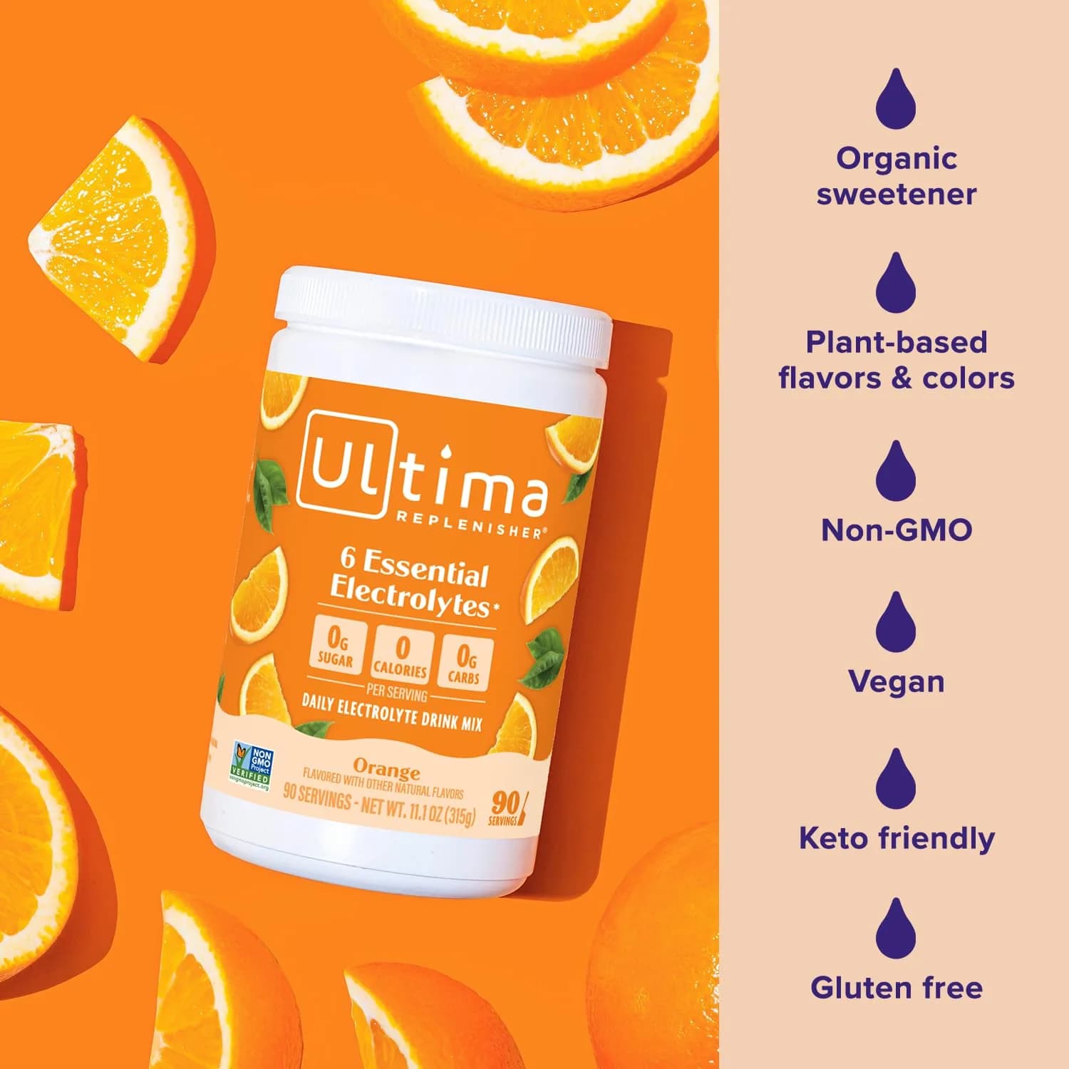 Ultima Replenisher Orange Flavor Electrolyte Powder Drink Mix, 90 Servings | Sugar-Free Hydration with 6 Key Electrolytes & Trace Minerals - view 5