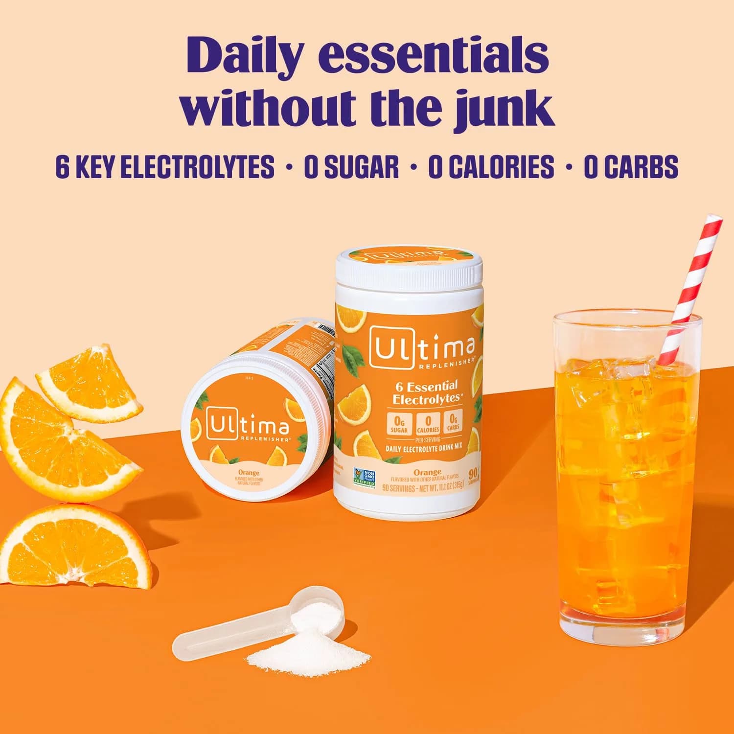 Ultima Replenisher Orange Flavor Electrolyte Powder Drink Mix, 90 Servings | Sugar-Free Hydration with 6 Key Electrolytes & Trace Minerals - view 2