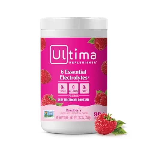 Ultima Replenisher Daily Electrolyte Powder Drink Mix Raspberry 10.2oz (290g) | Balanced Hydration with 6 Electrolytes thumbnail 1