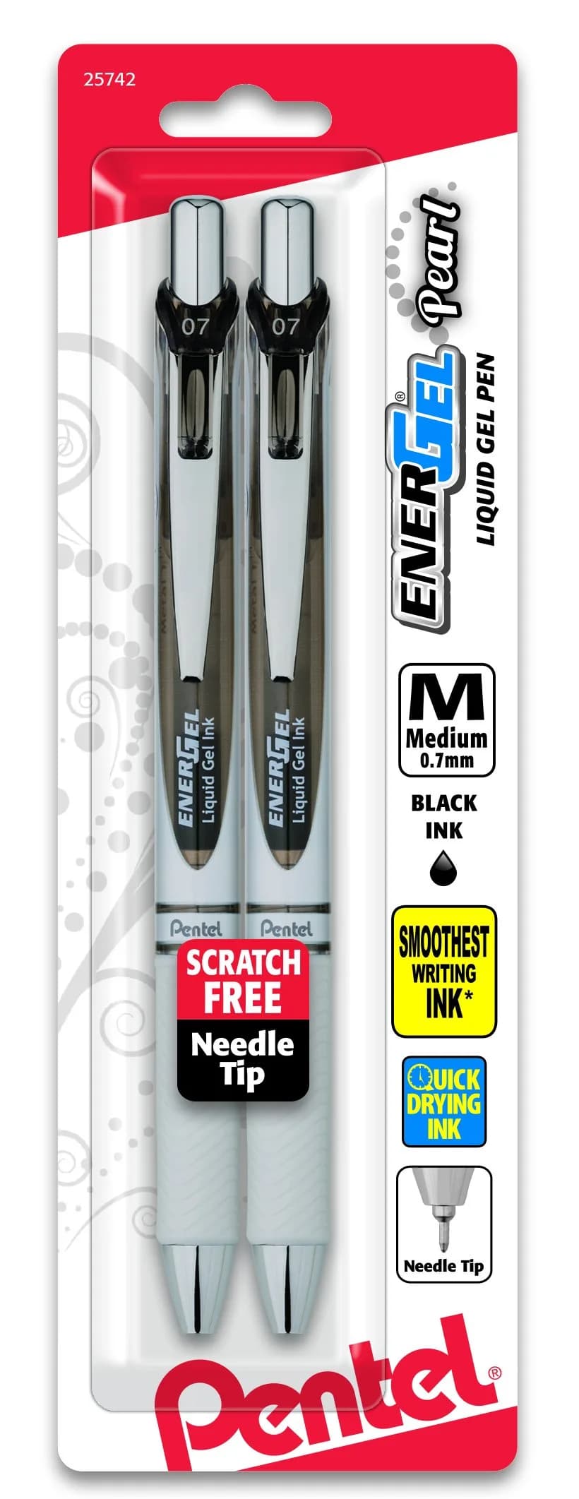 Pentel EnerGel Pearl Liquid Gel Pen 0.7mm | Smooth, Fast-Drying, Refillable (2-Pack) — Black