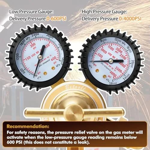 BETOOLL Nitrogen Regulator with 0-600 PSI Brass Inlet & Gauges | Durable, Accurate Pressure Control thumbnail 5