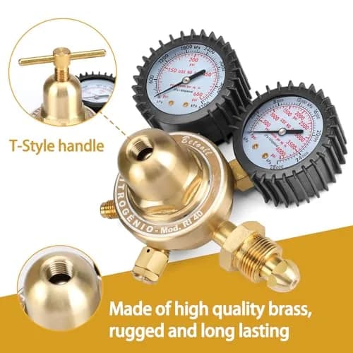 BETOOLL Nitrogen Regulator with 0-600 PSI Brass Inlet & Gauges | Durable, Accurate Pressure Control thumbnail 3