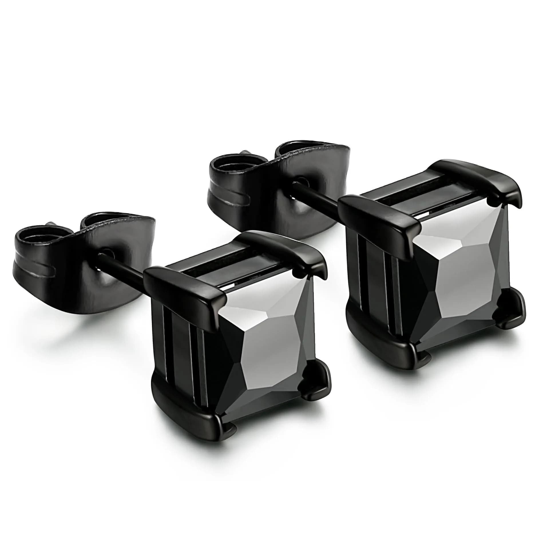 Jstyle Black Plated Stud Earring for Men 7mm Cubic Zirconia Earring Studs | Hypoallergenic Stainless Steel Jewelry — 7MM