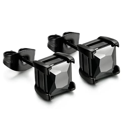 Jstyle Black Plated Stud Earring for Men 7mm Cubic Zirconia Earring Studs | Hypoallergenic Stainless Steel Jewelry thumbnail 1