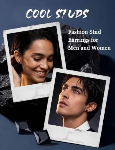Jstyle Black Plated Stud Earring for Men 7mm Cubic Zirconia Earring Studs | Hypoallergenic Stainless Steel Jewelry thumbnail 5