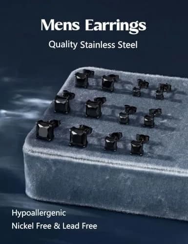 Jstyle Black Plated Stud Earring for Men 4mm Cubic Zirconia | Stylish Unisex Jewelry thumbnail 4