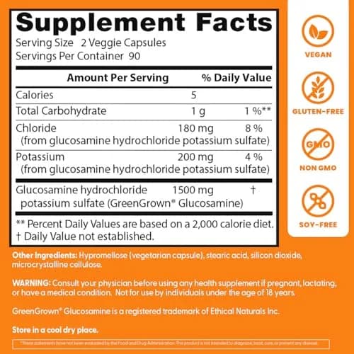 Doctor's BEST Vegan Glucosamine Supplement 1500mg | Joint Health Support for Adults, Gluten Free, Non GMO, Vegetarian/Vegan - 180 Veg Caps thumbnail 2