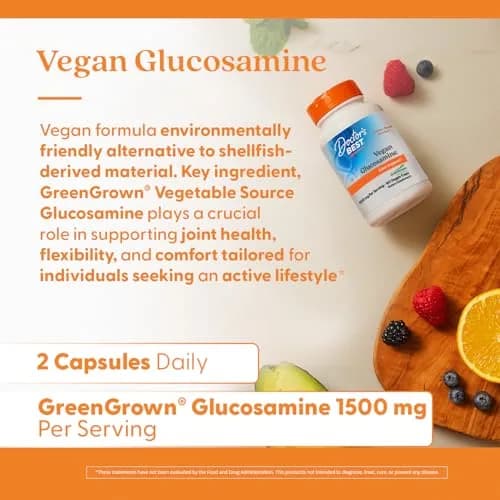 Doctor's BEST Vegan Glucosamine Supplement 1500mg | Joint Health Support for Adults, Gluten Free, Non GMO, Vegetarian/Vegan - 180 Veg Caps thumbnail 3