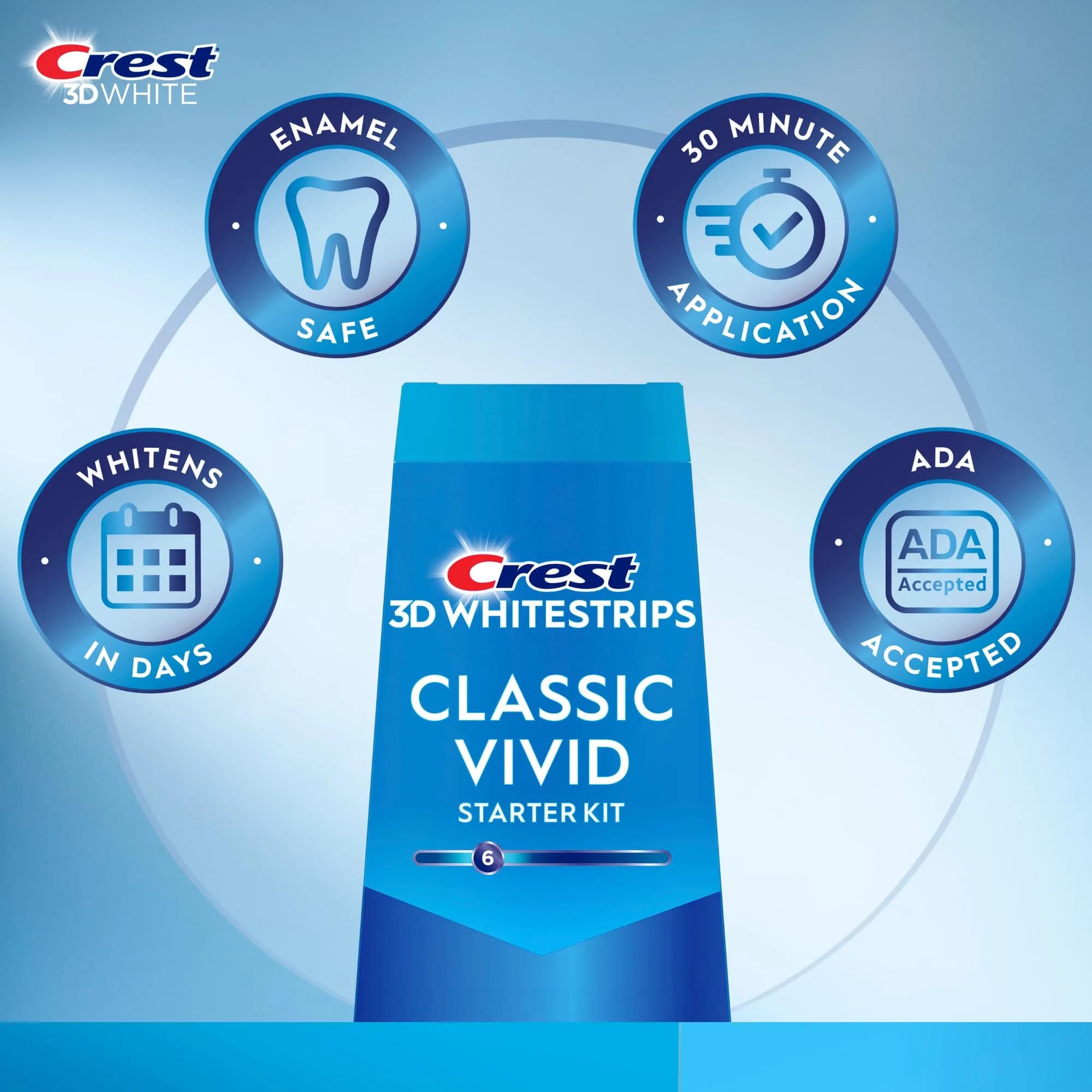 Crest Classic Vivid Teeth Whitening Strips Kit 20 Strips (10 Count Pack) | 6 Levels Whiter in 10 Days - view 3