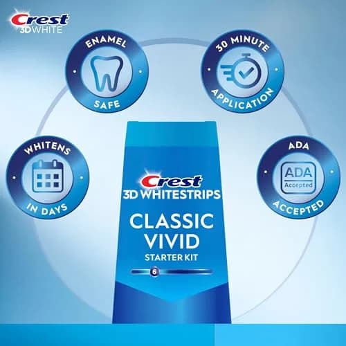 Crest Classic Vivid Teeth Whitening Strips Kit 20 Strips (10 Count Pack) | 6 Levels Whiter in 10 Days thumbnail 3